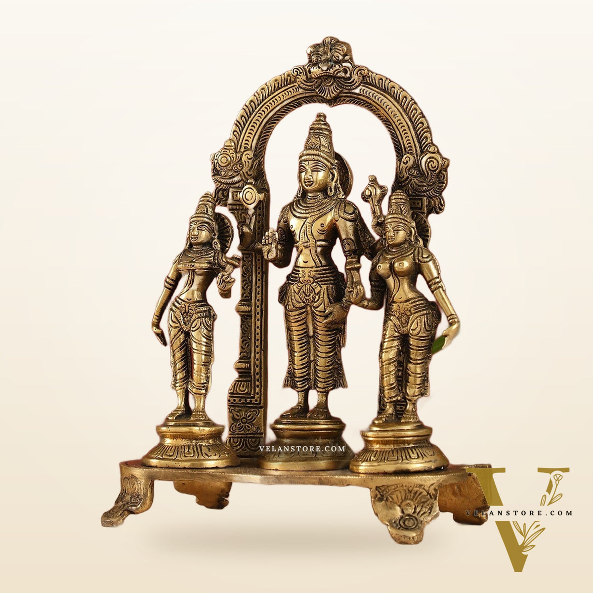 Vishnu with Bhudevi and Sridevi Brass statue with Prabhavali 10 inch