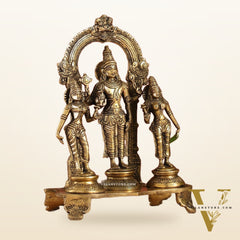 Vishnu with Bhudevi and Sridevi Brass statue with Prabhavali 10 inch