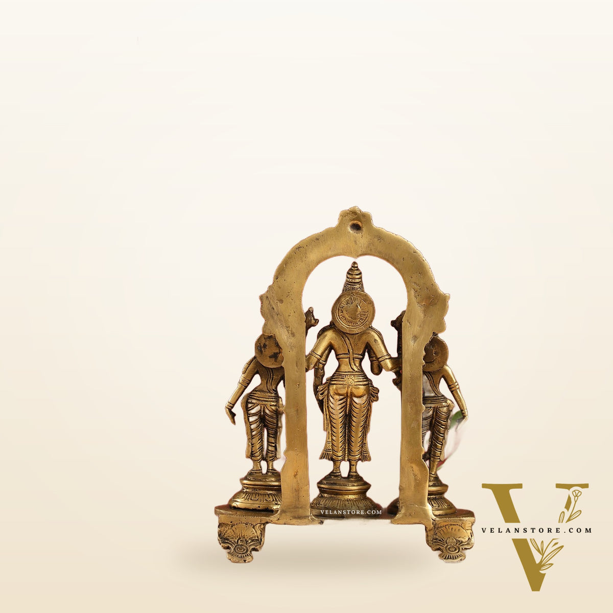 Vishnu with Bhudevi and Sridevi Brass statue with Prabhavali 10 inch