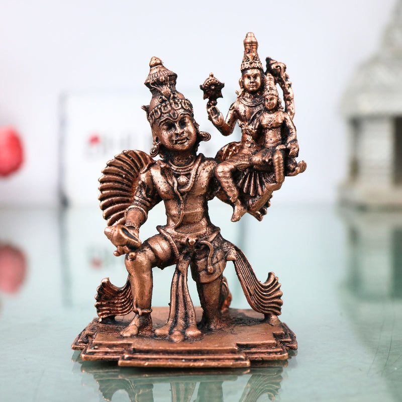 Copper Vishnu Lakshmi Garuda Murti Tamra Garudavahana Narayana Perumal Idol Pooja Vigraha Statue, Brown, 3 Inch, 1 Piece