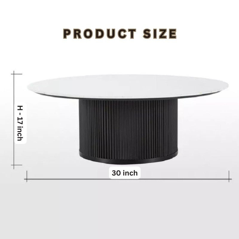 Vogue Round Marble Coffee Table with Fluted Black Wood Base – Modern Luxury Living Room Furniture