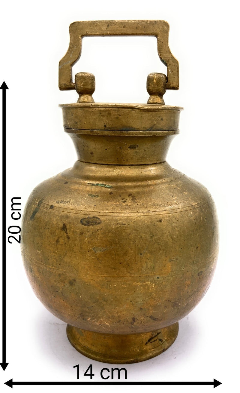 Bhunes Brass Antique Kamandal | Brass Stoup | Ganga Jali With 1 Litre Capacity,Gold, 8 Inch, 1 Piece