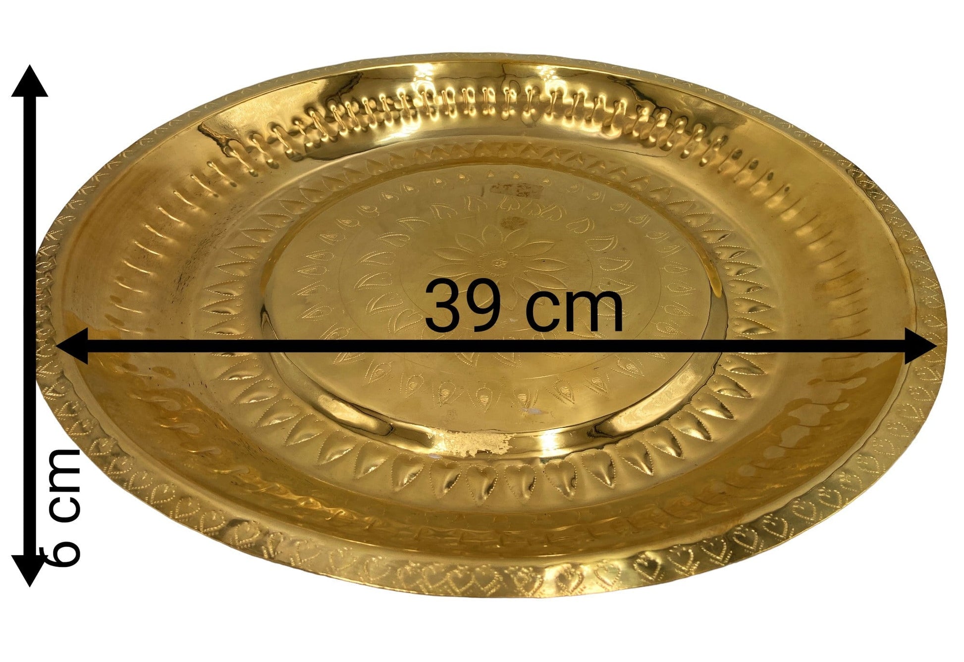 Brass Pooja Thali Large Aarti Plate Peetal Puja Plate Hand Carved Temple Prayer Thali Traditional Pooja Thambalam Pooja Thatte Decorative Mandir Ritual Brass Plate Festival Aarti Thali 39 cm, Gold, 15.35 Inch, 1 Piece