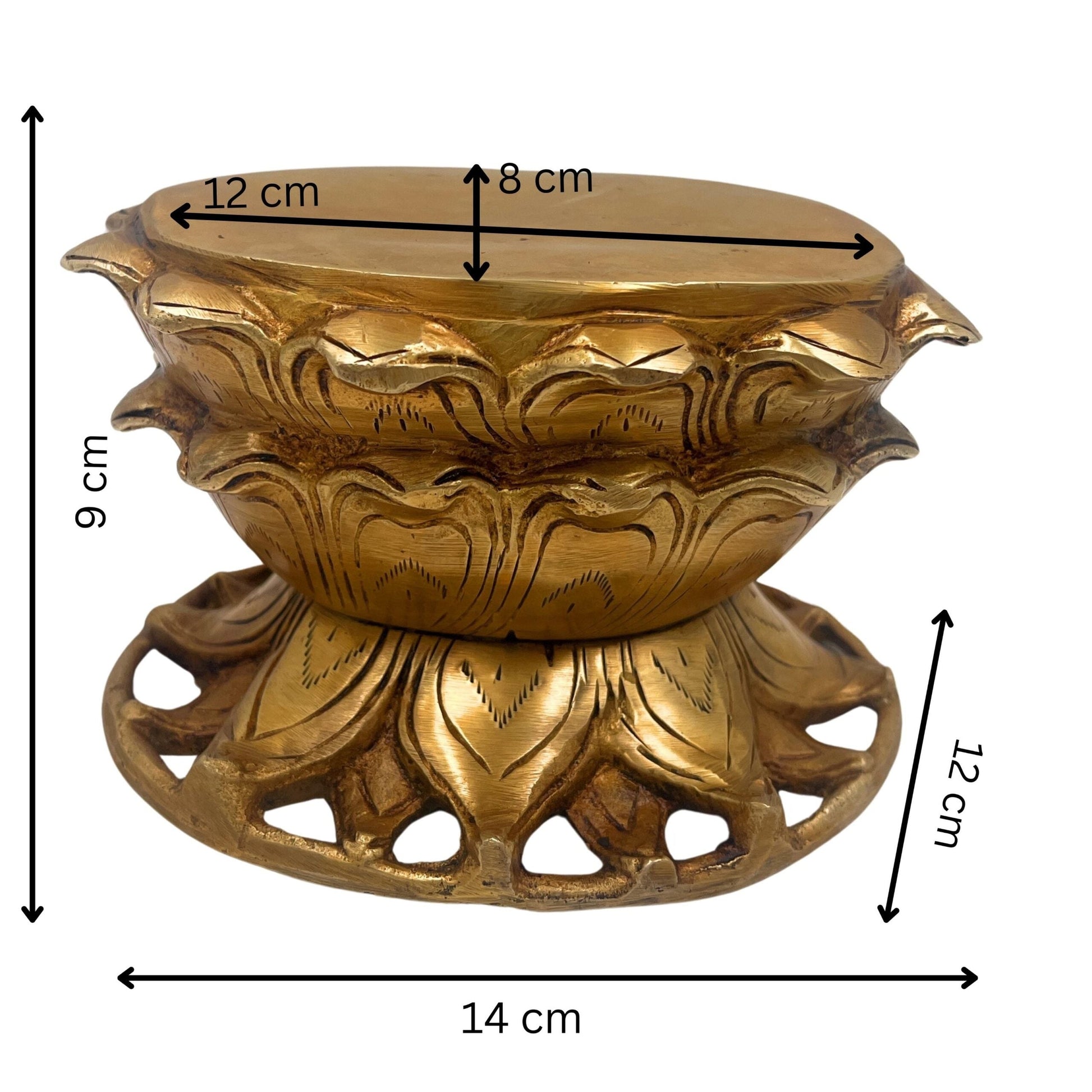 Bhunes Brass Lotus Shaped Pooja Chowki for Kalash, Deity Idol Stand, Mandir Platform, Kamal Peetha Singhasan, Traditional Pital Bajot Aasan for Temples & Home Decor,Gold, 3.5 Inch, 1 Piece