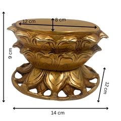 Bhunes Brass Lotus Shaped Pooja Chowki for Kalash, Deity Idol Stand, Mandir Platform, Kamal Peetha Singhasan, Traditional Pital Bajot Aasan for Temples & Home Decor,Gold, 3.5 Inch, 1 Piece