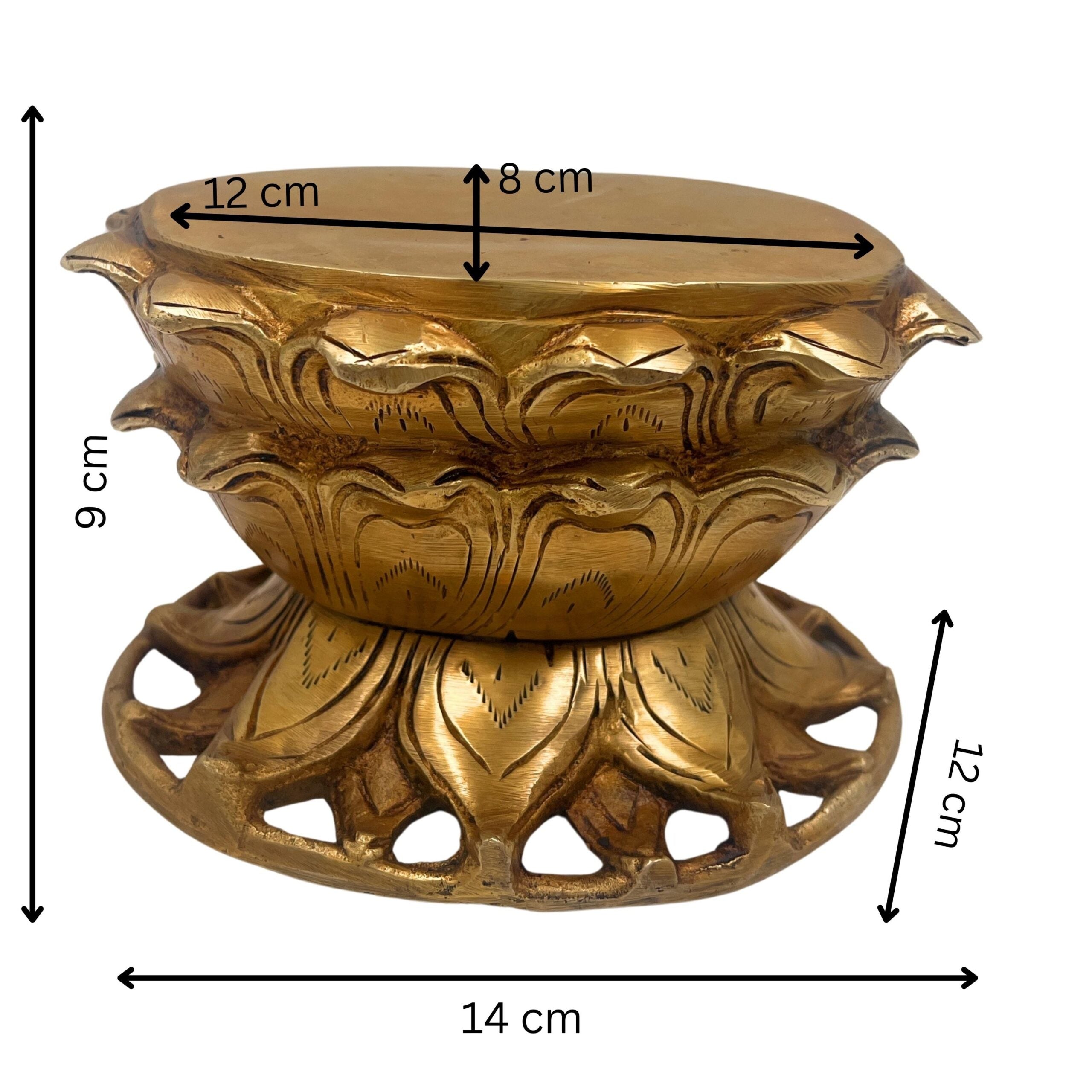 Bhunes Brass Lotus Shaped Pooja Chowki for Kalash, Deity Idol Stand, Mandir Platform, Kamal Peetha Singhasan, Traditional Pital Bajot Aasan for Temples & Home Decor,Gold, 3.5 Inch, 1 Piece