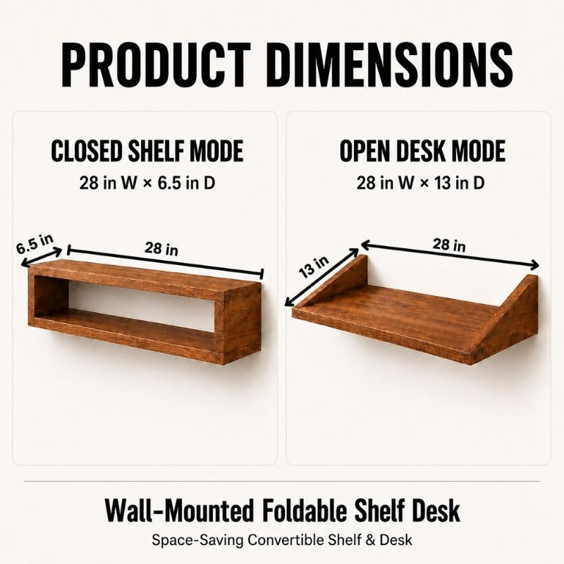 Wall Mounted Foldable Floating Desk, Space Saving Storage Shelf to Study & Laptop Table