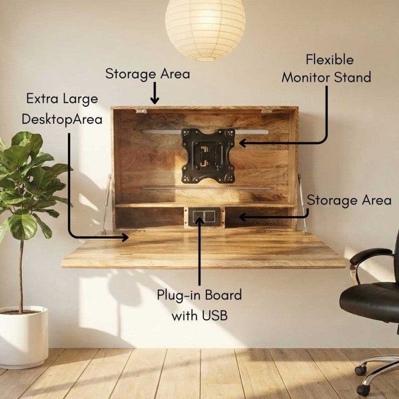 Solid Wood Wall Mounted Fold Drop Down Desk/Table for Home & Office