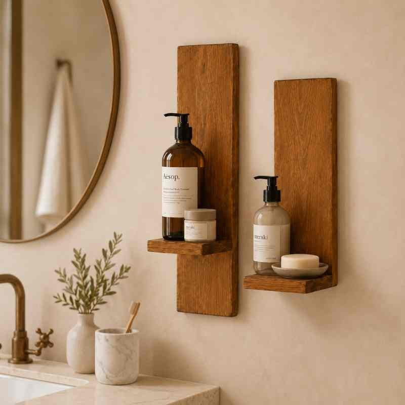 Rustic Wall Hanging Wooden Shelves (Set of 2), Solid Wood Plant Display Shelves