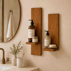 Rustic Wall Hanging Wooden Shelves (Set of 2), Solid Wood Plant Display Shelves