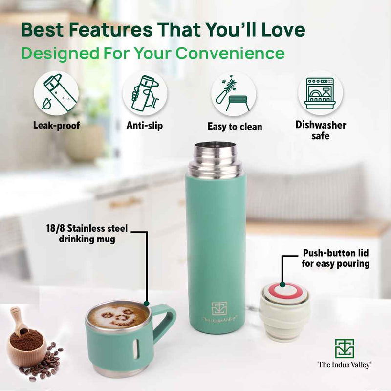 Pro-hydro Stainless Steel Vacuum Insulated Flask with Drinking Mug Lid, Hot & Cold Bottle, 500 ml