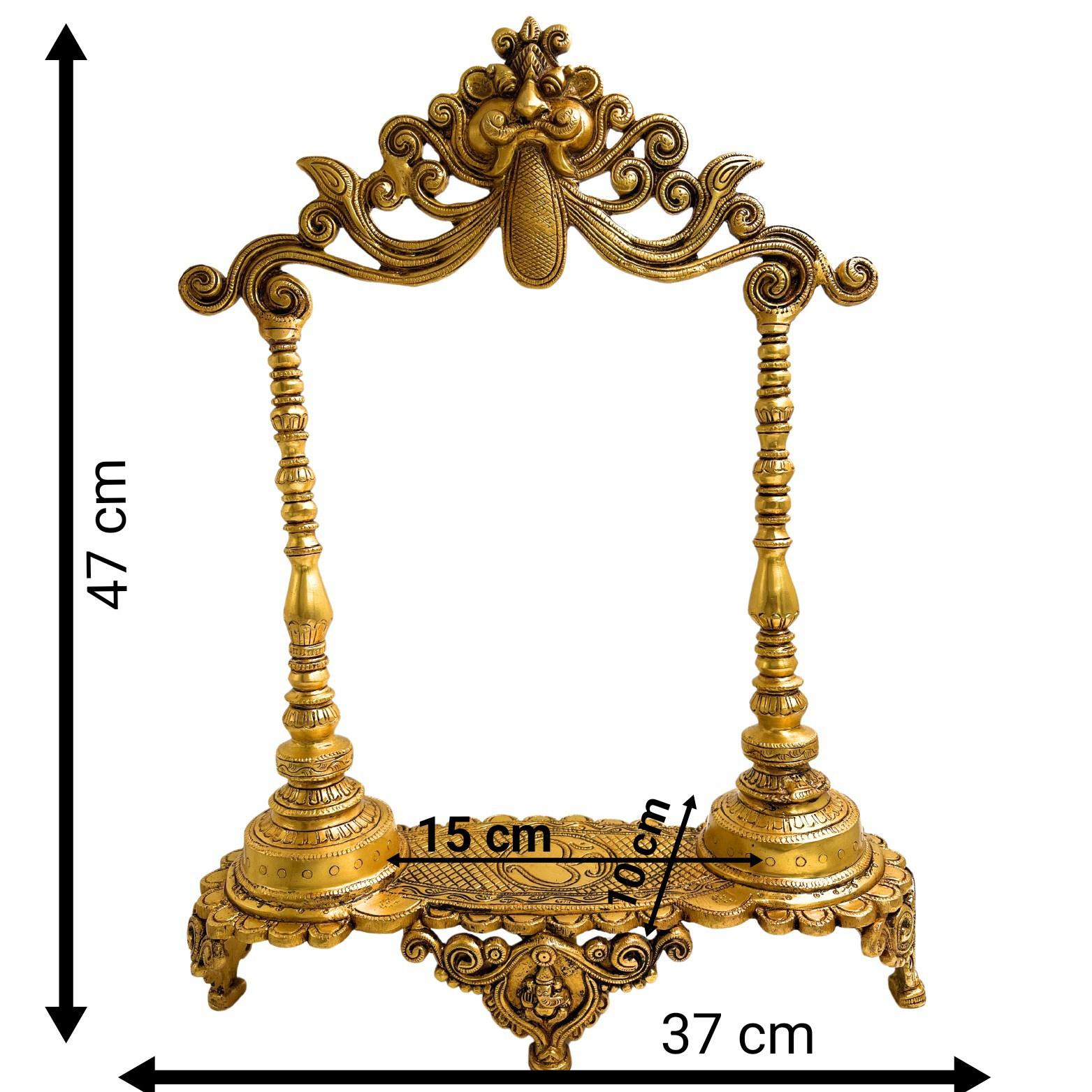 Brass Deity Stand With Prabhavali and Chowki, Temple Singhasan Peetha Bajot For Idols, Handmade Brass God Throne, Gold, 19 Inch, 1 Piece