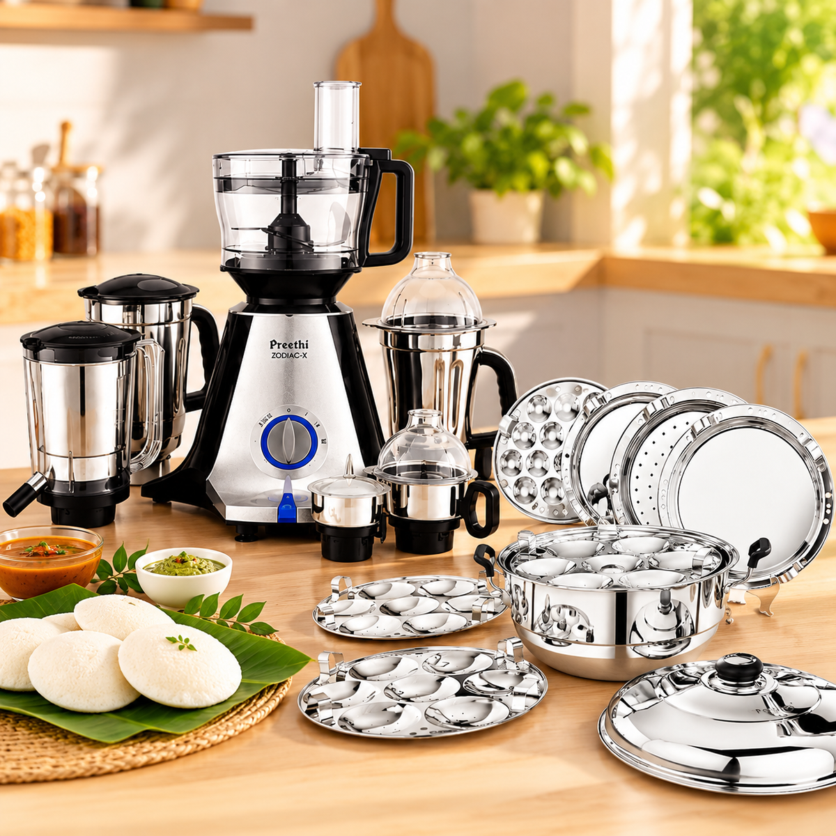 Preethi Zodiac-X 750W Anniversary Edition + Praylady 21 Idli Multi Kadai Combo-2