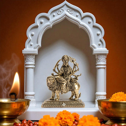 Pure Brass Durga Maa Sitting on Lion with Divine Weapons
