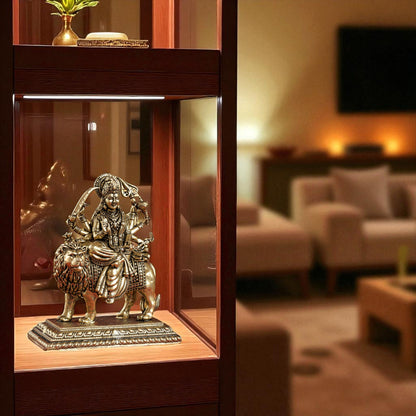 Pure Brass Durga Maa Sitting on Lion with Divine Weapons