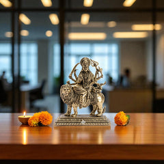 Pure Brass Durga Maa Sitting on Lion with Divine Weapons