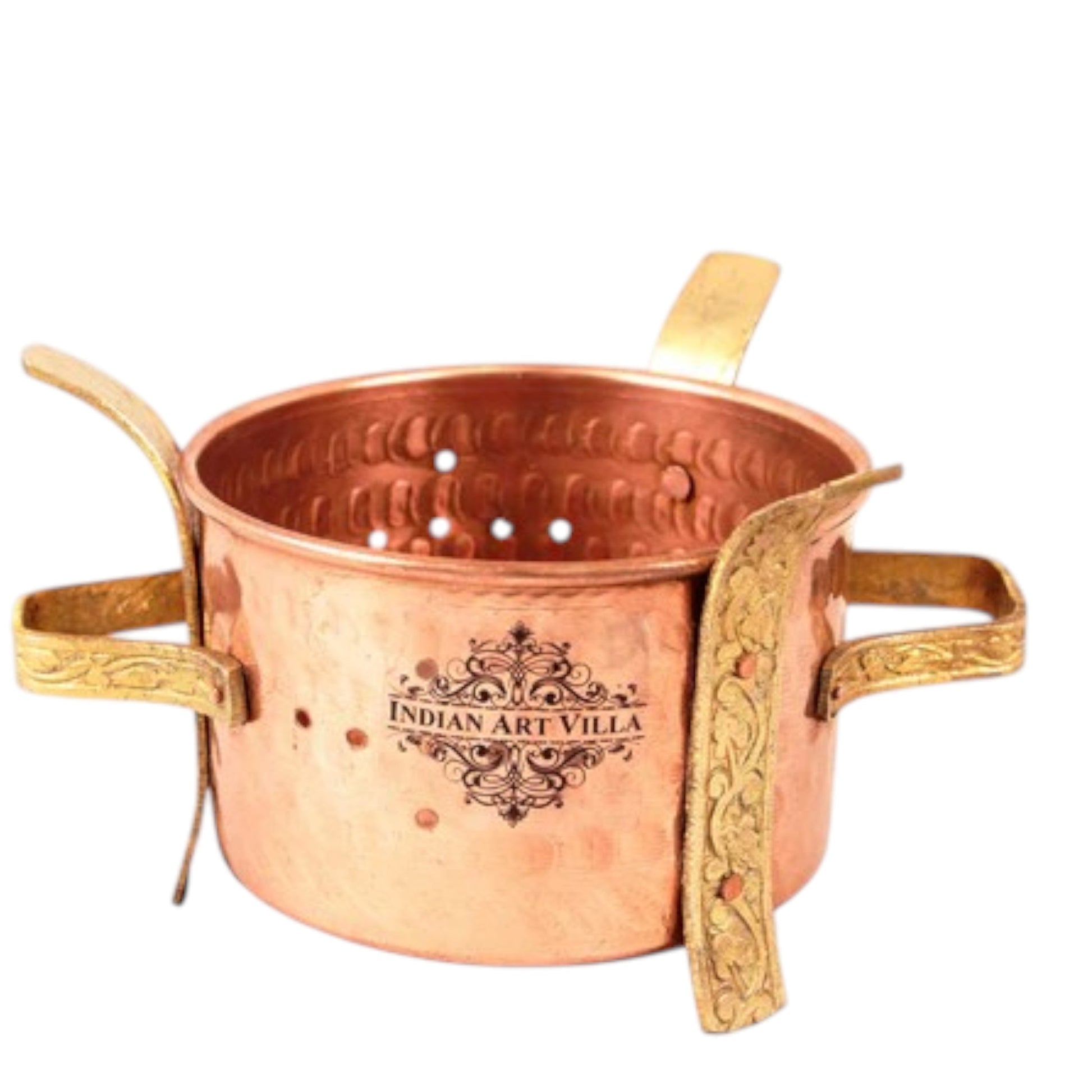 Handmade Pure Copper Food Warmer Angeethi with Brass Handle