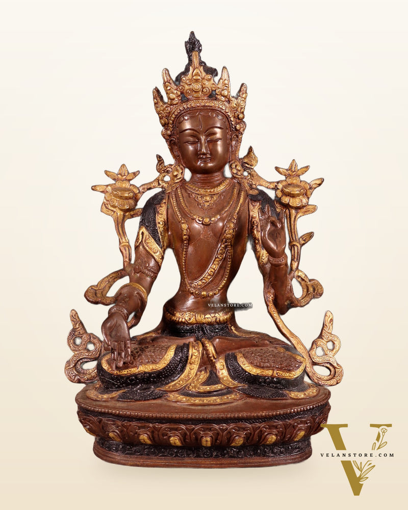 White Tara Pure Brass Statue – Nepalese Copper Tone | 12"