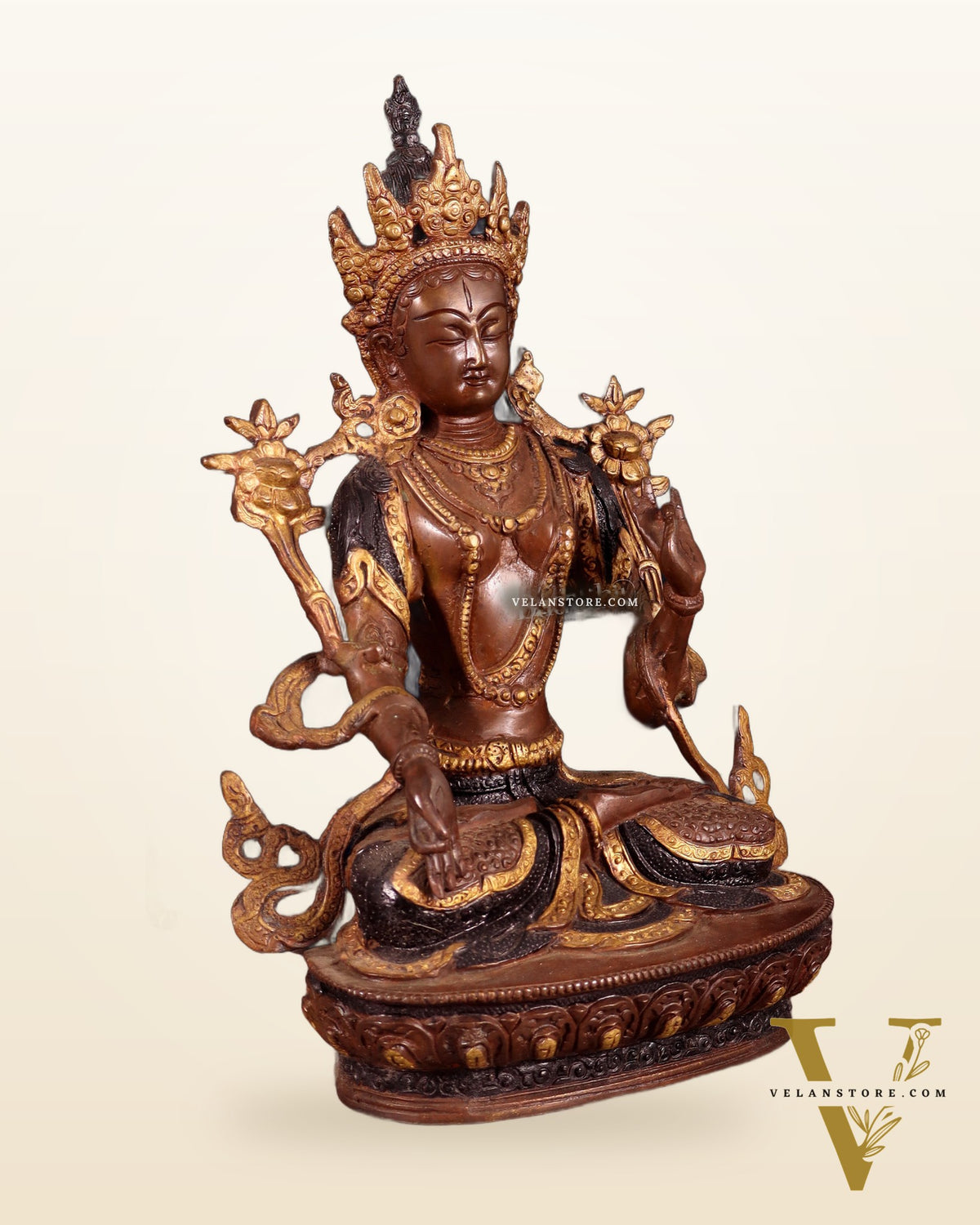 White Tara Pure Brass Statue – Nepalese Copper Tone | 12"