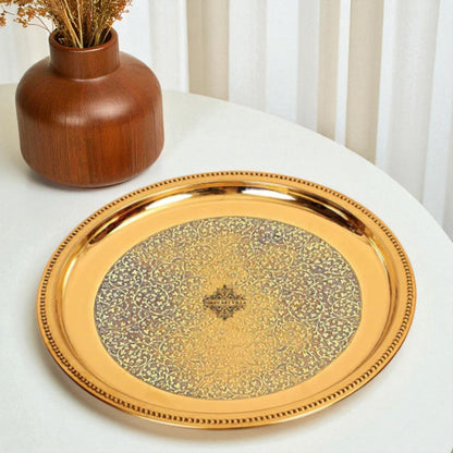Pure Brass Floral Design 30 cm Single Ring Plate With Royal Look