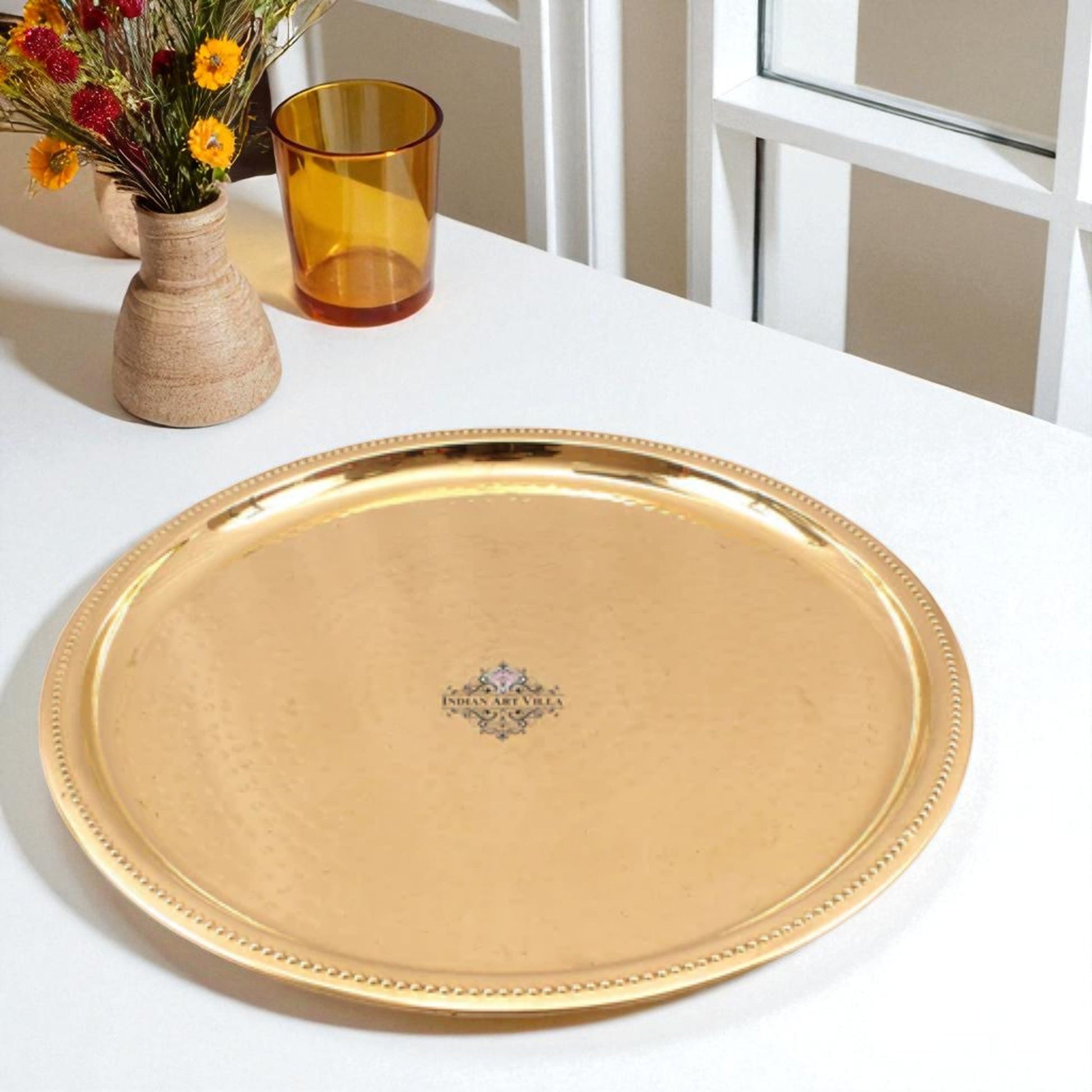 Brass Hammered Serving Plate, Tableware, Serveware, Dinnerware