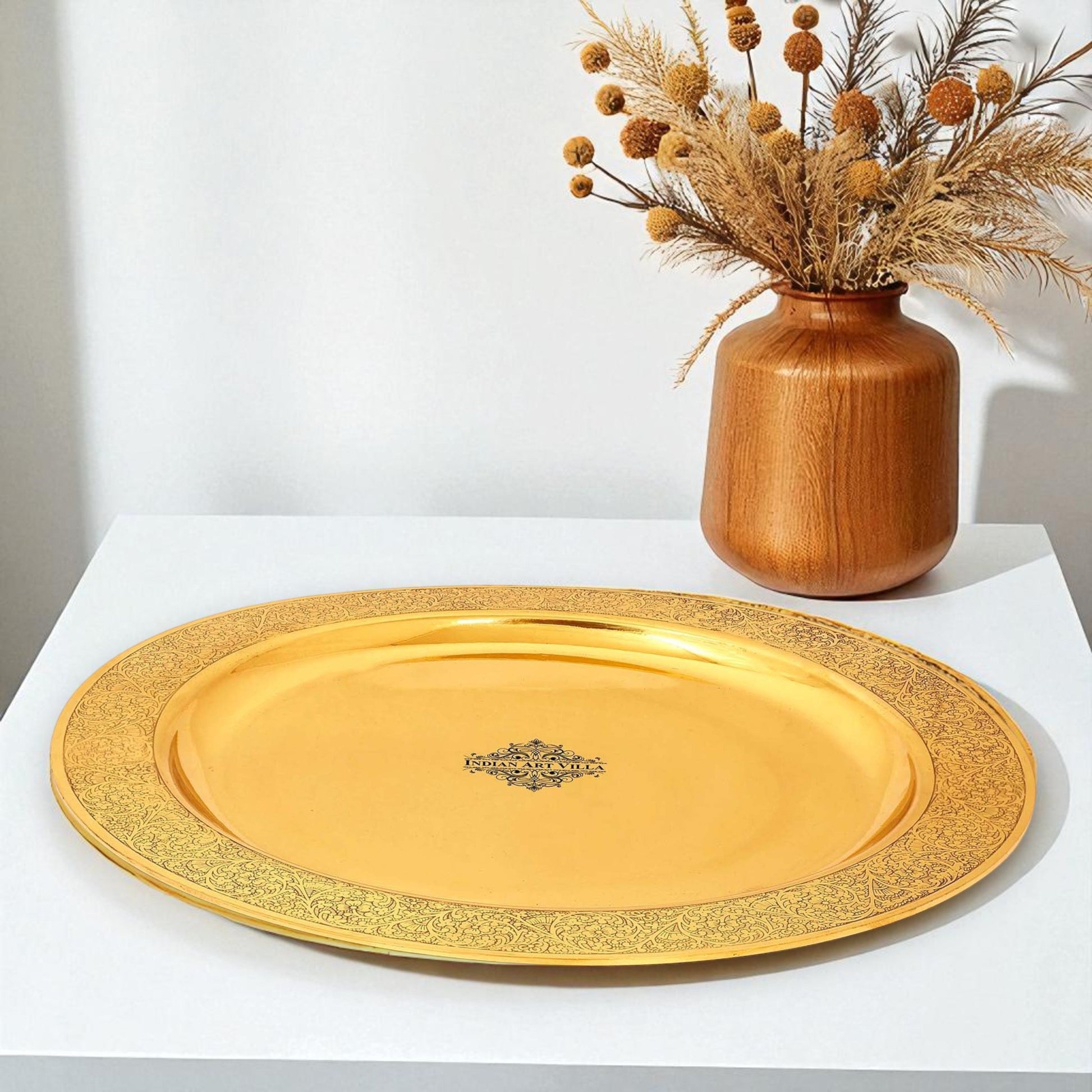 Pure Brass Handmade Embossed Design Dinner Plate Thali