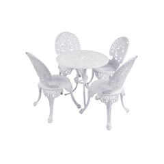 Sitopia Cast Aluminium Garden Patio Seating 4 Chair and 1 Table Set (White)