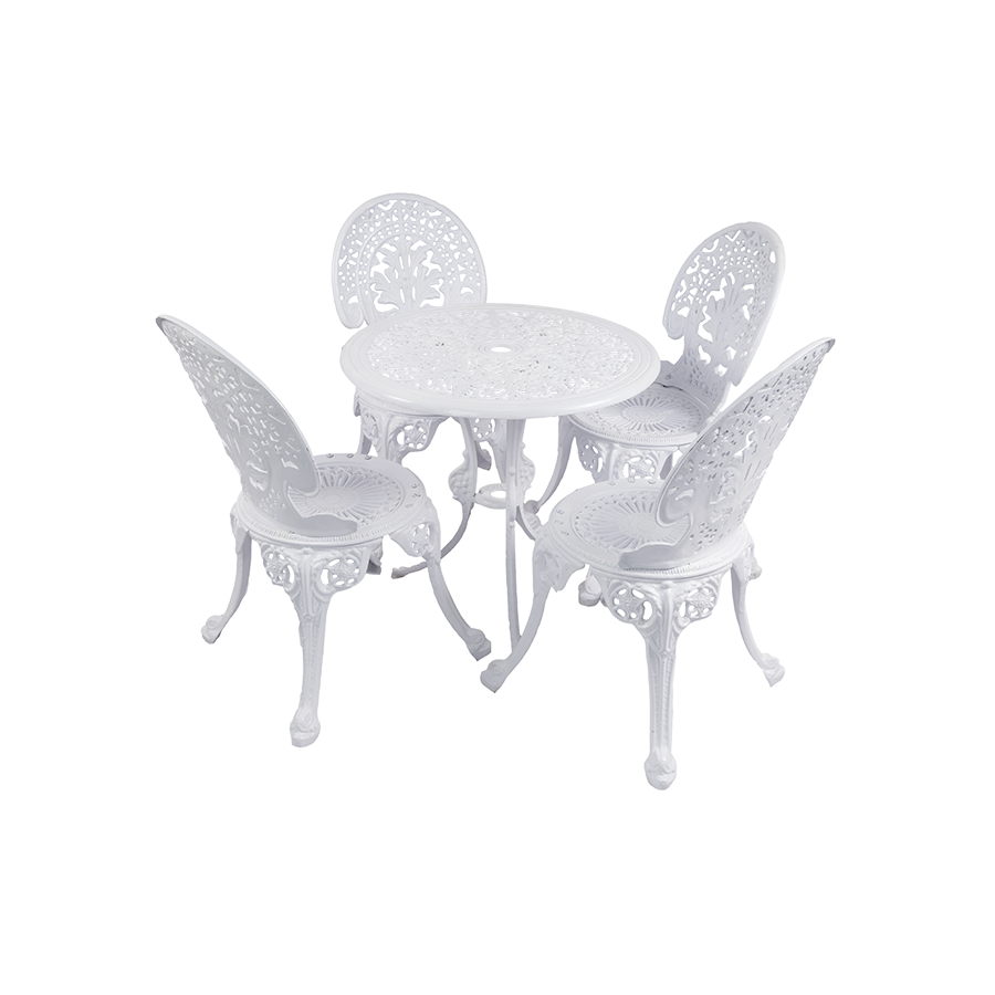 Sitopia Cast Aluminium Garden Patio Seating 4 Chair and 1 Table Set (White)