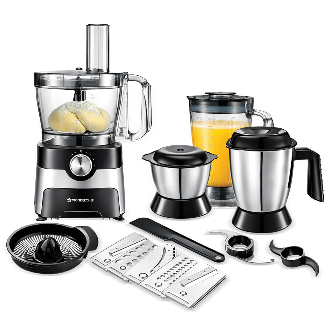 Wonderchef Regal 1000W Food Processor Mixer Grinder Citrus Juicer for Home and Kitchen, 4 Jars, 9-in-1 for Slicing, Shre