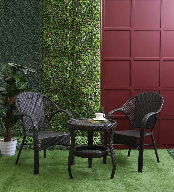 Rutu Outdoor Patio Seating Set 2 Chairs and 1 Table Set (Brown)