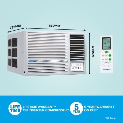 Bluestar L Series 1.5 Ton 4 Star Inverter Window AC with 5-in-1 Convertible Cooling | Dry Mode | Turbo Cool | Self Diagnosis | Auto Restart (WIE518L, White) 2025 Model