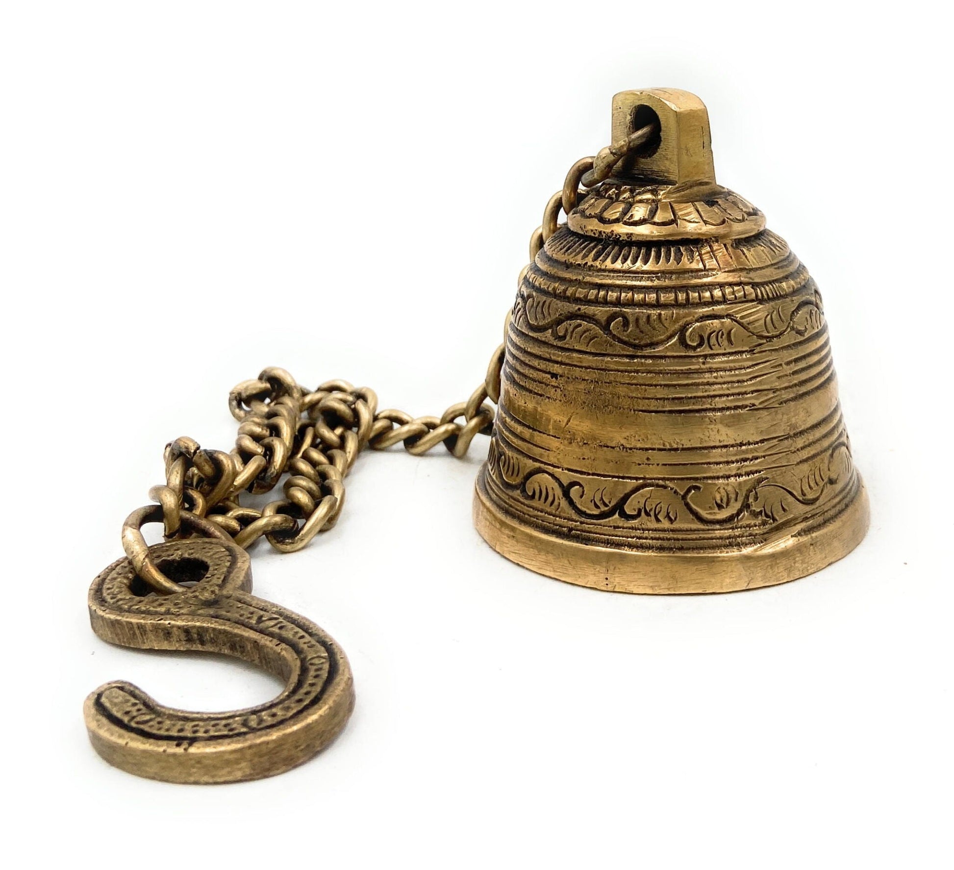 Antique Brass Hanging Bell Peetal Ghanti for Temple Mandir Pooja, Pittal Pitala Ghanta Velli Mani Home Décor,Gold, 3 Inch, 1 Piece