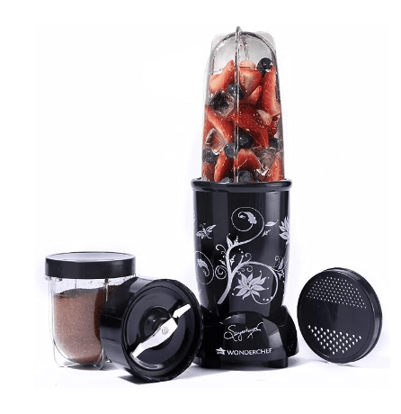 Wonderchef Nutri-blend Mixer, Grinder & Blender | Powerful 400W 22000 RPM motor | Stainless steel Blades | 2 unbreakable jars | 2 Years warranty | Online recipe book by Chef Sanjeev Kapoor | Black