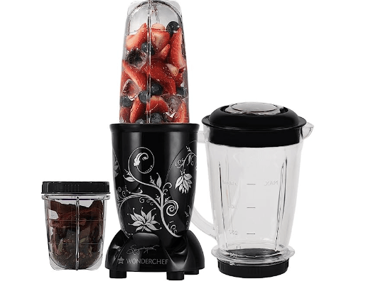 Wonderchef Nutri-blend Juicer, Mixer, Grinder, Blender & Smoothie Maker | 22000 RPM, 400W 100% Full Copper Motor | Stainless steel Blades | 3 unbreakable jars | 2 Years warranty | Recipe book by Chef Sanjeev Kapoor | Black