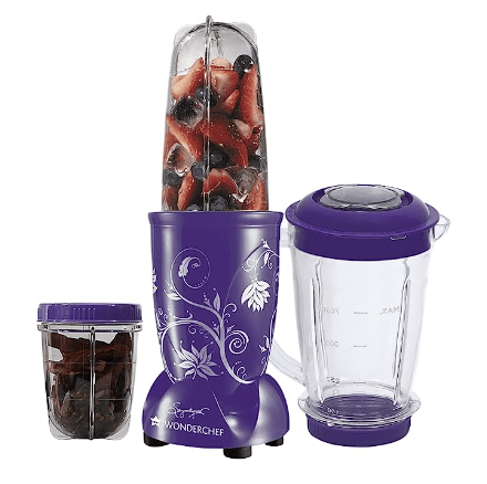 Wonderchef Nutri-blend Juicer, Mixer, Grinder, Blender & Smoothie Maker | 22000 RPM, 400W 100% Full Copper Motor | Stainless steel Blades | 3 unbreakable jars | 2 Years warranty | Recipe book by Chef Sanjeev Kapoor | Purple