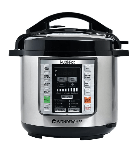 Wonderchef Nutri-Pot Electric Pressure Cooker with 7-in-1 Functions| One touch cooking | 18 pre-set functions| Pressure Cooking, Sauté/Pan Frying, Slow Cooking, Yogurt Making, Steaming, Warming & Rice Cooking | 6L capacity