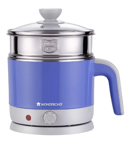 LUXE Multicook Stainless Steel 1.2 L Electric Kettle, 1000W, Blue with egg boiler attachment
