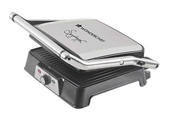 வொண்டர்செஃப் சஞ்சீவ் கபூர் தந்தூர் தொழில்முறை மின்சார கிரில்லர் டோஸ்டர் சாண்ட்விச் மேக்கர் 3 இன் 1 அப்ளையன்ஸ் 2000 வாட் 180 டிகிரி கிரில்லிங் அதிகப்படியான எண்ணெய் நெகிழ்வு கீல்களை அகற்ற சரிசெய்யக்கூடிய சாய்வு பலவகைகளுக்கு