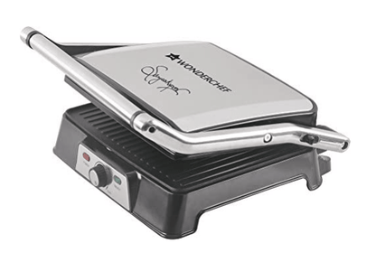 வொண்டர்செஃப் சஞ்சீவ் கபூர் தந்தூர் தொழில்முறை மின்சார கிரில்லர் டோஸ்டர் சாண்ட்விச் மேக்கர் 3 இன் 1 அப்ளையன்ஸ் 2000 வாட் 180 டிகிரி கிரில்லிங் அதிகப்படியான எண்ணெய் நெகிழ்வு கீல்களை அகற்ற சரிசெய்யக்கூடிய சாய்வு பலவகைகளுக்கு