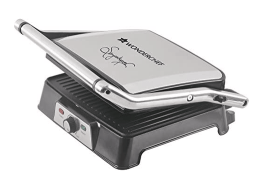 வொண்டர்செஃப் சஞ்சீவ் கபூர் தந்தூர் தொழில்முறை மின்சார கிரில்லர் டோஸ்டர் சாண்ட்விச் மேக்கர் 3 இன் 1 அப்ளையன்ஸ் 2000 வாட் 180 டிகிரி கிரில்லிங் அதிகப்படியான எண்ணெய் நெகிழ்வு கீல்களை அகற்ற சரிசெய்யக்கூடிய சாய்வு பலவகைகளுக்கு