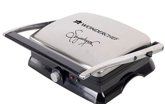 வொண்டர்செஃப் சஞ்சீவ் கபூர் தந்தூர் குடும்ப அளவு எலக்ட்ரிக் கிரில்லர் டோஸ்டர் சாண்ட்விச் மேக்கர் 3 இன் 1 அப்ளையன்ஸ் 1600 வாட் 180 டிகிரி கிரில்லிங், அதிகப்படியான ஆயில்ஃப்ளெக்ஸி கீல்களை அகற்ற சரிசெய்யக்கூடிய சாய்வு, பலவற்றிற்கானது