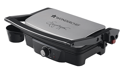 வொண்டர்செஃப் சஞ்சீவ் கபூர் தந்தூர் எலக்ட்ரிக் கிரில்லர் டோஸ்டர் சாண்ட்விச் மேக்கர் 3 இன் 1 அப்ளையன்ஸ் 1500 வாட் 180 டிகிரி கிரில்லிங் அதிகப்படியான எண்ணெய் நெகிழ்வு கீல்களை அகற்ற சரிசெய்யக்கூடிய சாய்வு பல அடுக்கு மணலுக்கானது