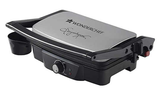 வொண்டர்செஃப் சஞ்சீவ் கபூர் தந்தூர் எலக்ட்ரிக் கிரில்லர் டோஸ்டர் சாண்ட்விச் மேக்கர் 3 இன் 1 அப்ளையன்ஸ் 1500 வாட் 180 டிகிரி கிரில்லிங் அதிகப்படியான எண்ணெய் நெகிழ்வு கீல்களை அகற்ற சரிசெய்யக்கூடிய சாய்வு பல அடுக்கு மணலுக்கானது