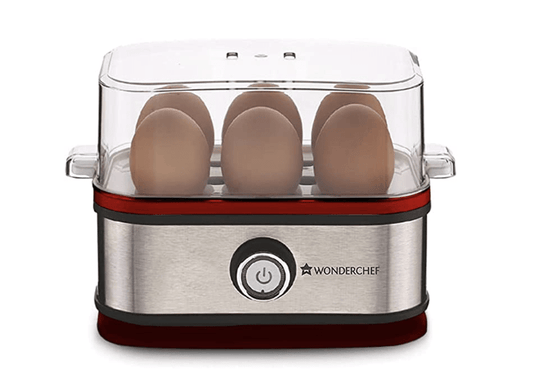 Wonderchef Crimson Edge Instant Electric Egg Boiler with 6 Egg Poachers|3 Boiling Modes, Soft, Medium, Hard| Red| 2 Year Warranty