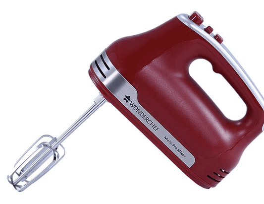 Wonderchef Crimson Edge 5 Speed Electric Hand Mixer | 300W Powerful Copper Motor |TurboSpeed I Adjustable Slow Speed Start I Hand Blender | Stainless Steel Whisk Beaters and Dough Hooks | 2 Years Warranty | Bakeware I Red