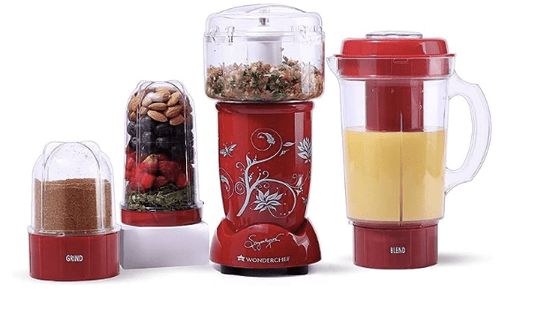 Wonderchef Nutri-blend Juicer, Mixer, Grinder, Smoothie Maker & Chopper | 400W 100% Full Copper Motor| Complete Kitchen Machine | 22000 RPM Blender, Chopper, Juicer | SS Blades | 4 Unbreakable Jars | 2 Years Warranty | Recipe Book By Chef Sanjeev Kapoor 