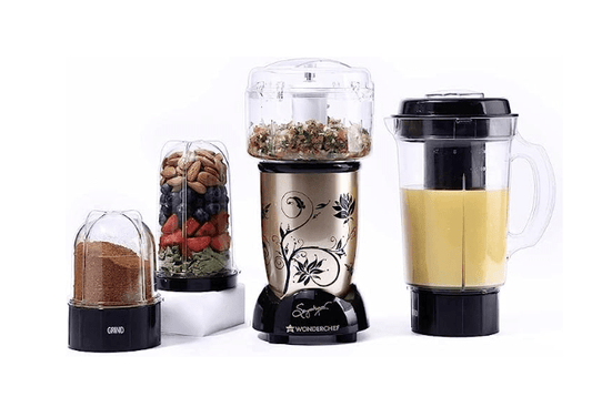 Wonderchef Nutri-blend Juicer, Mixer, Grinder, Smoothie Maker & Chopper | 400W 100% Full Copper Motor| Complete Kitchen Machine | 22000 RPM Blender, Chopper, Juicer | SS Blades | 4 Unbreakable Jars | 2 Years Warranty | Recipe Book By Chef Sanjeev Kapoor 