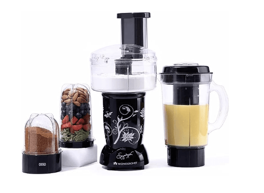 Wonderchef Nutri-blend Juicer, Mixer, Grinder, Smoothie Maker | Compact Food Processor with Atta Kneader | 22000 RPM , 400W 100% Full Copper Motor | SS Blades | 4 Unbreakable Jars | 2 Years Warranty | Recipe Book By Chef Sanjeev Kapoor 