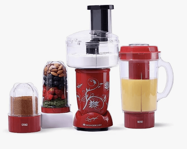 Wonderchef Nutri-blend Juicer, Mixer, Grinder, Smoothie Maker | Compact Food Processor with Atta Kneader | 22000 RPM , 400W 100% Full Copper Motor | SS Blades | 4 Unbreakable Jars | 2 Years Warranty | Recipe Book By Chef Sanjeev Kapoor 