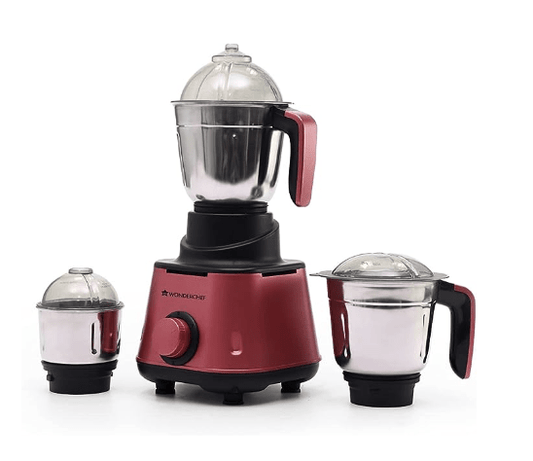 Wonderchef Sumo Mixer Grinder-600W With 3 Jars And Anti-Rust Stainless Steel Blades, Ergonomic Handles, 5 Years Warranty On Motor, Red And Black